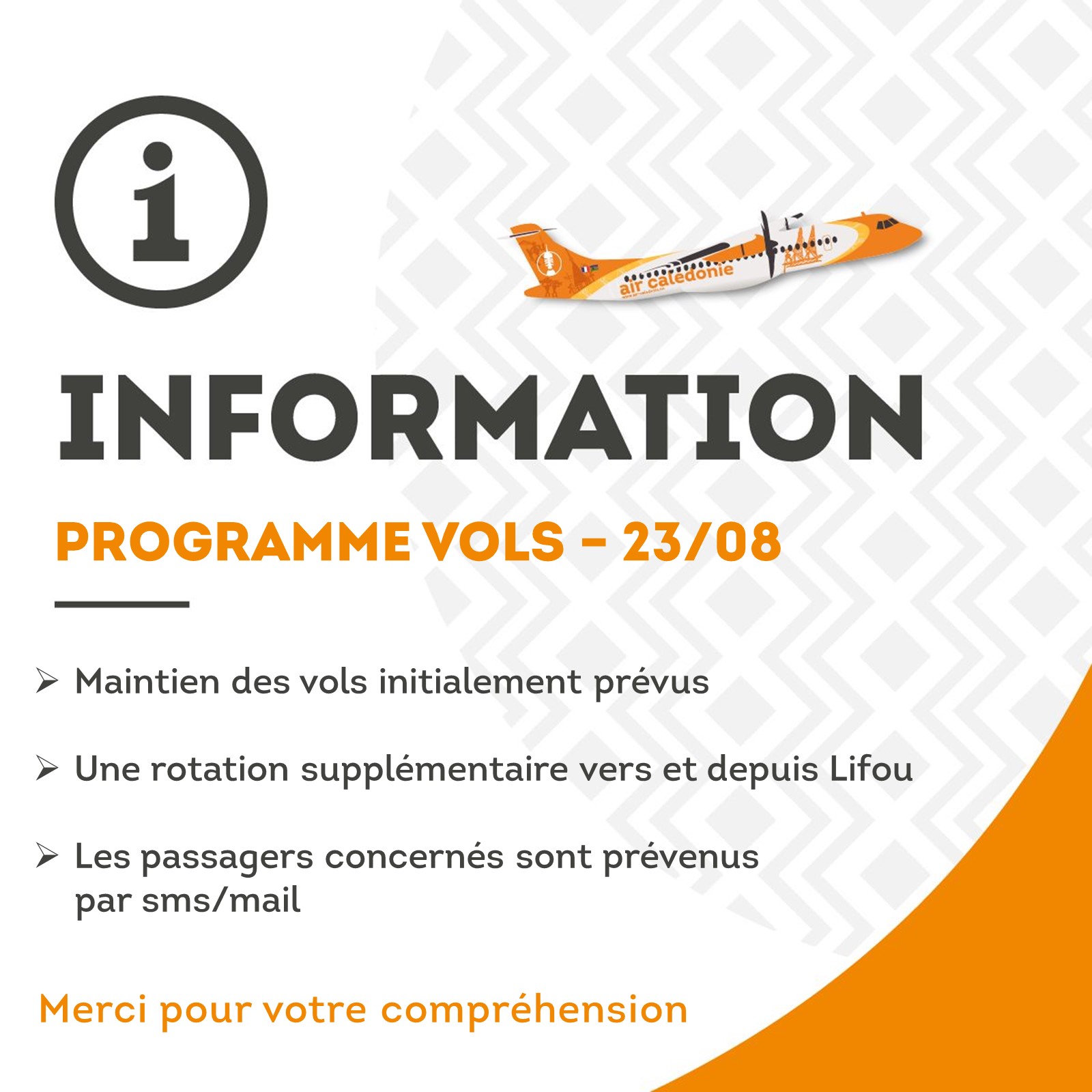 Programme vols du 23 août