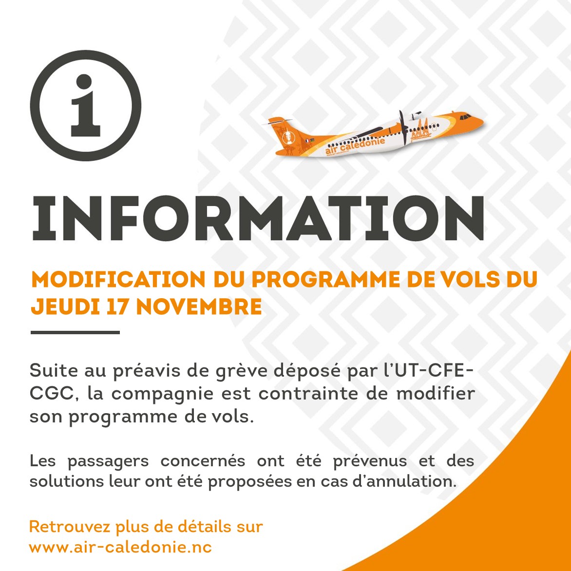 Modification du programme de vols du 17 novembre