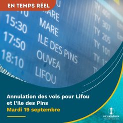 Annulation des vols pour Lifou et l'Ile des Pins le mardi 19 septembre
